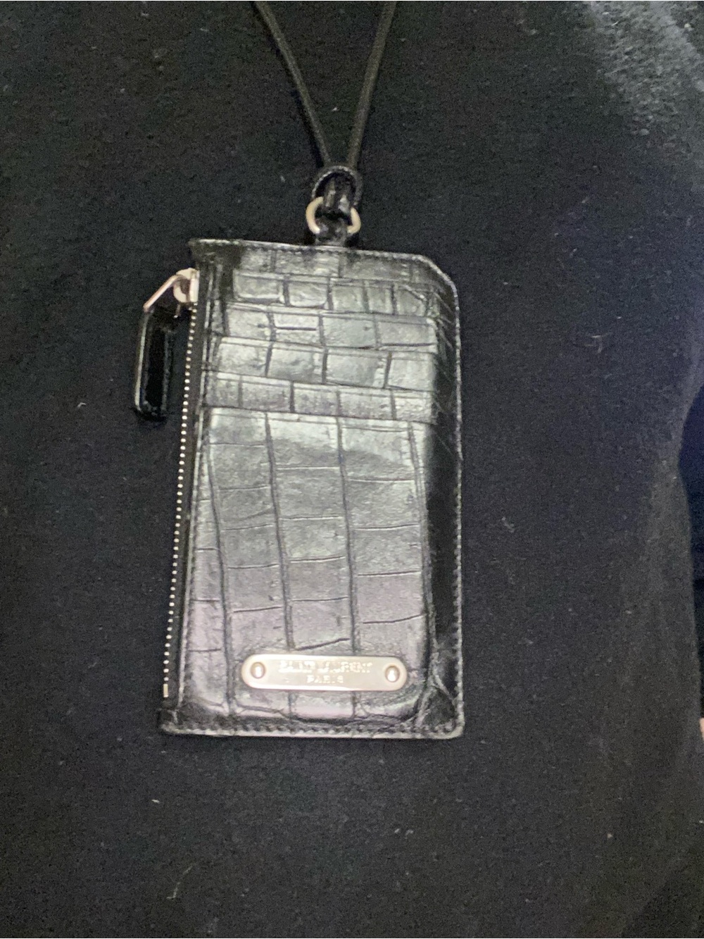 Saint Laurent Black Croc-Embossed Leather Zip Card Case with Gold Logo - Picture 3 of 4